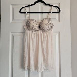 Cream Chemise with Lace Bustier and Flowy Satin Skirt